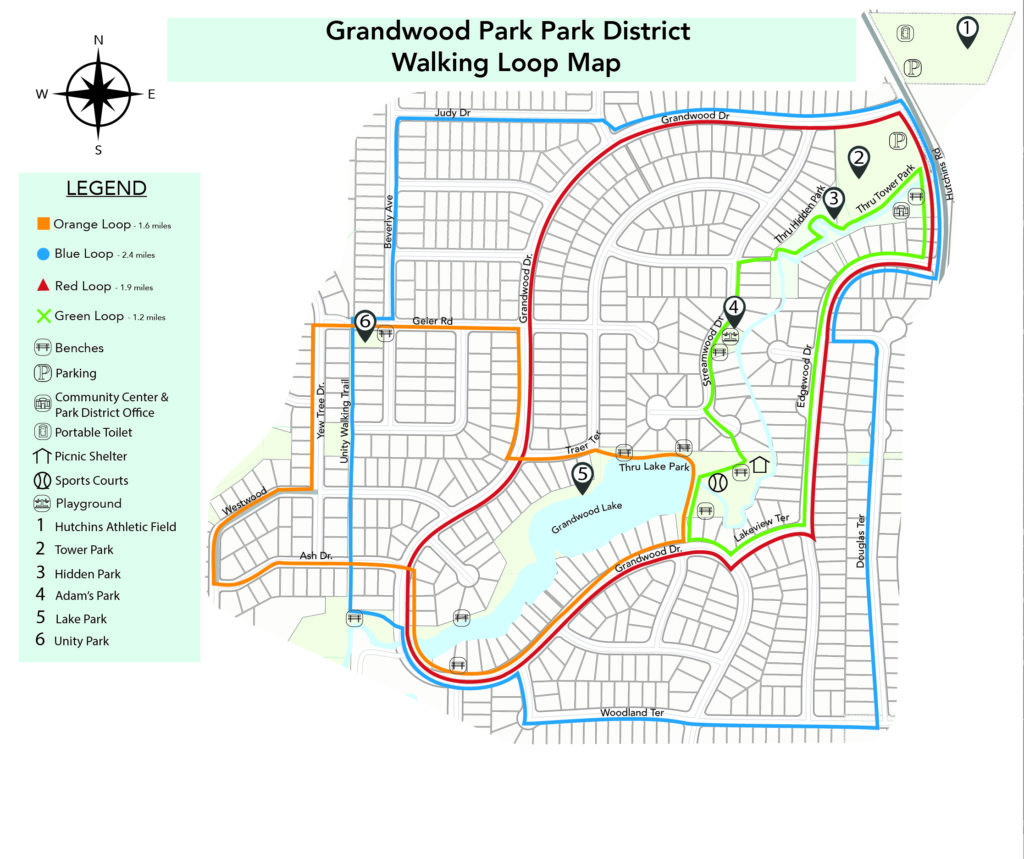 Map of the 4 walking loops in the park district